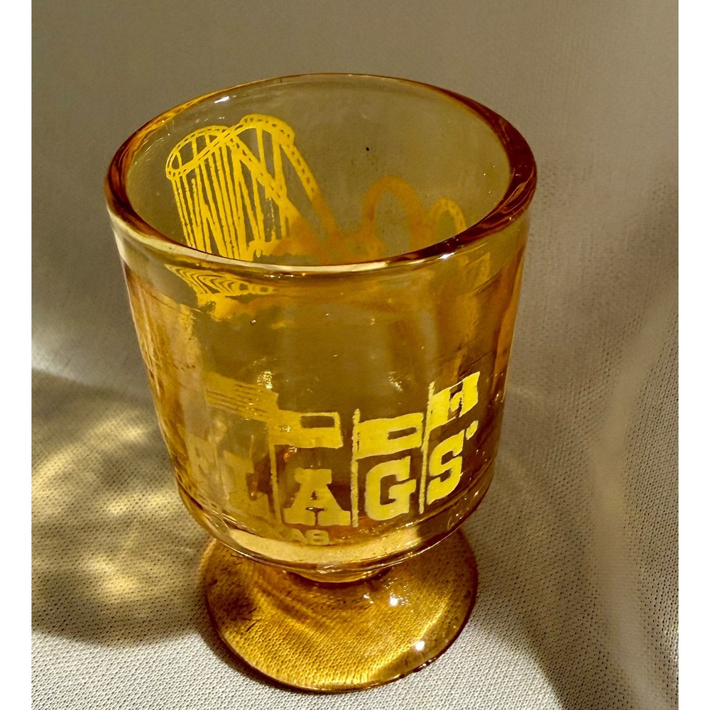 Vintage Six Flags Over Texas Amber Shot Glass The Shock Wave Roller Coaster